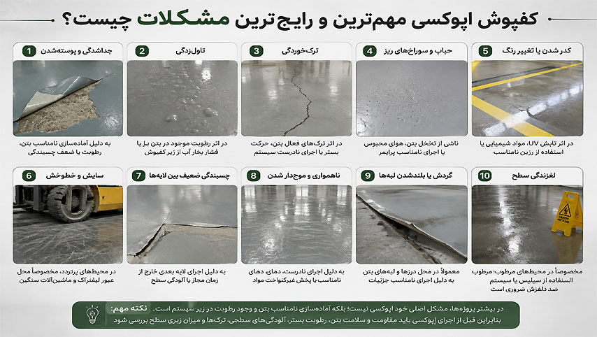 مهم ترین و رایج ترین مشکلات کفپوش اپوکسی پس از اجرا